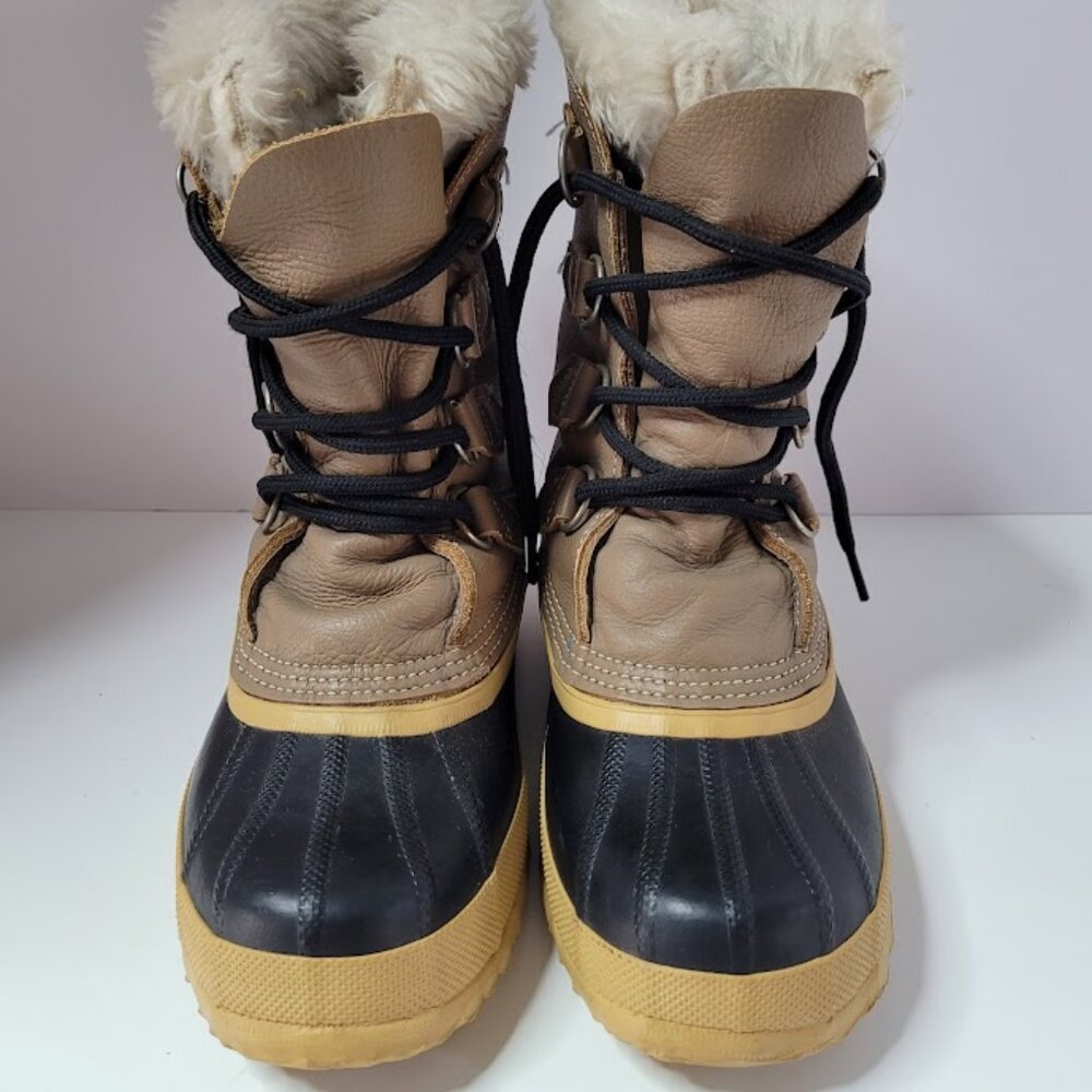 SOREL Wool Lined "Manitou" Womens Size 6 Boots Brown/Black/Yellow Vintage Rare - Picture 3 of 13